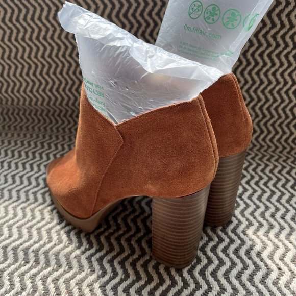 Vince Camuto Shoes Brown Suede Size 7 1/2 Peek A Boo Toe Thick Heel Platform - Picture 7 of 7